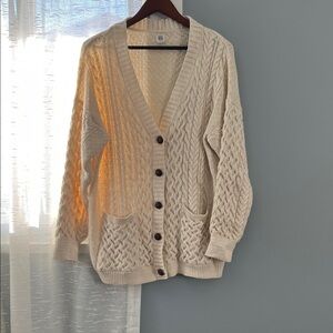 BDG Cream Button-Up Cable Knit Cardigan